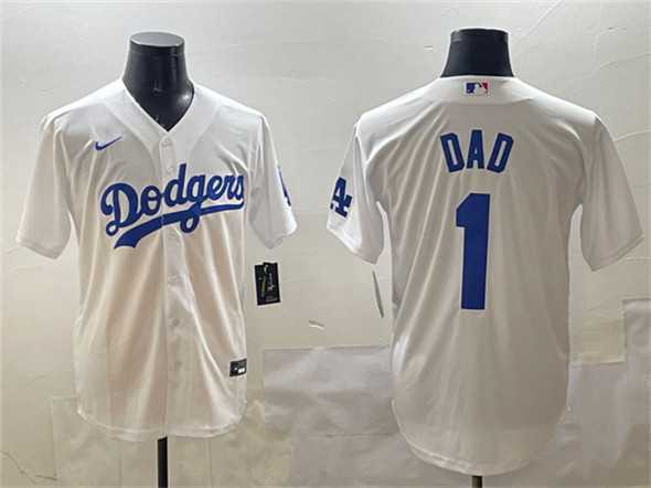 Mens Los Angeles Dodgers #1 Dad White Cool Base Stitched Jersey